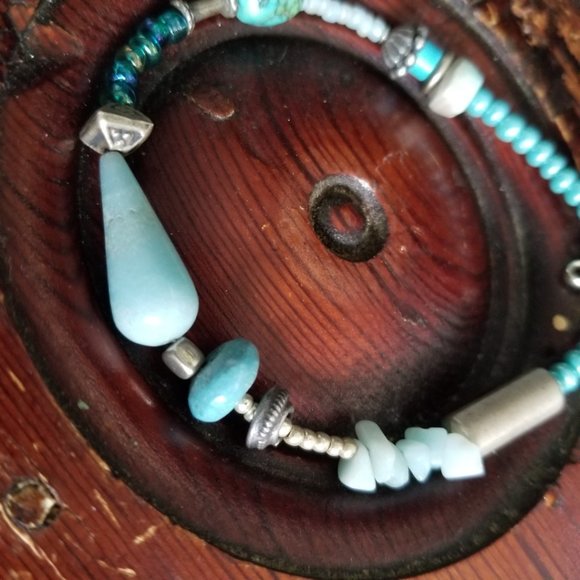 Handmade Turquoise Beaded Anklet Bracelet 8" - Picture 3 of 9